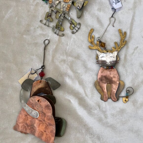 Chico's Mixed Metal Cat Dog Ornaments gold copper silver Beading NWT Lot 3 - Picture 3 of 10